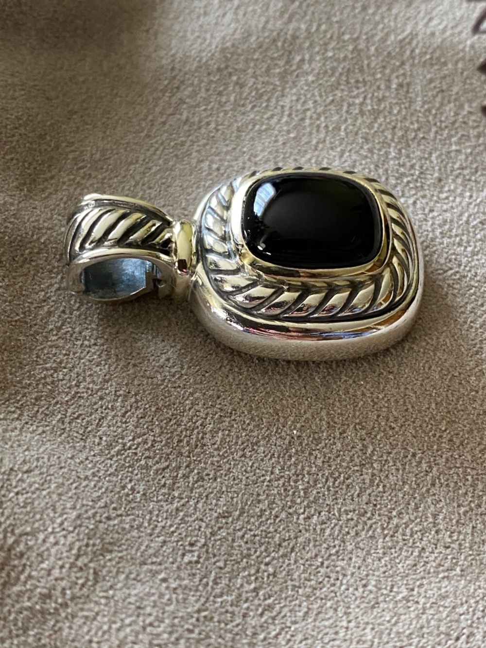 David Yurman Onyx Albion Enhancer Pendant Sterling Silver 14k Gold - Picture 7 of 8